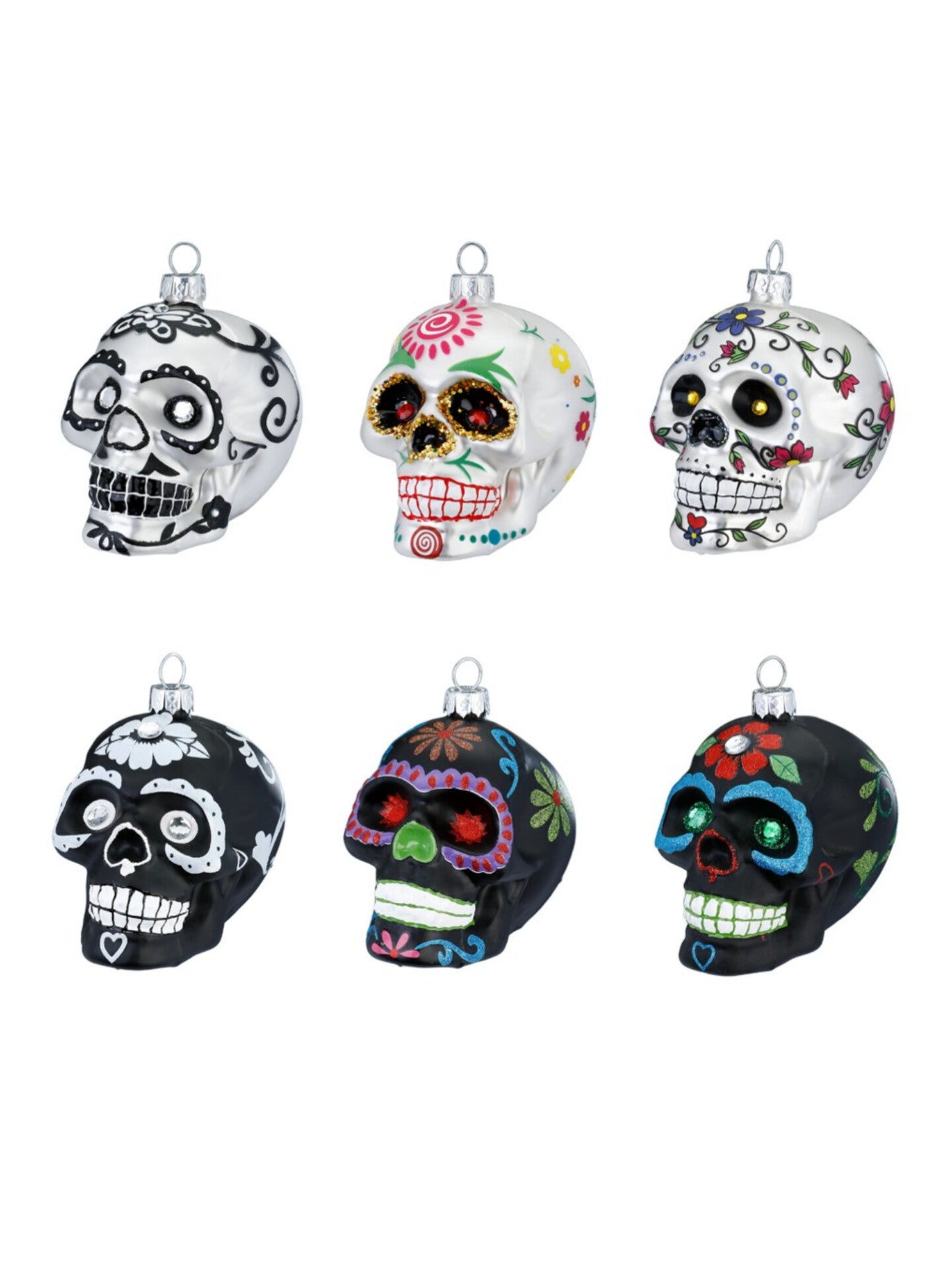 Totenkopf schwarz mit bunter Verzierung (rote Blume)