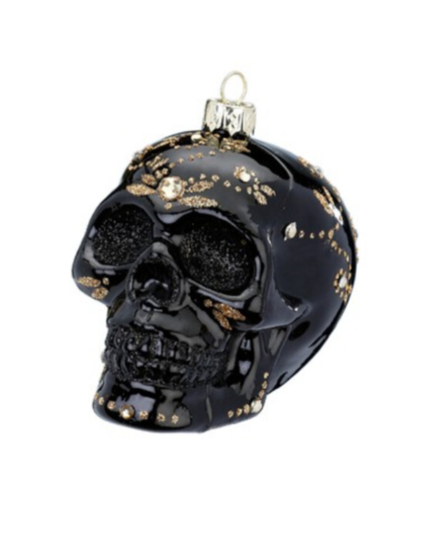 Totenkopf schwarz glänzend mit goldener Verzierung
