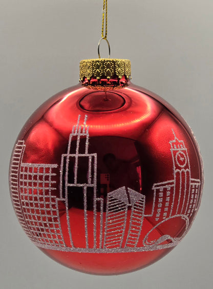Kugel Chicago Skyline Rot Weiß 10cm