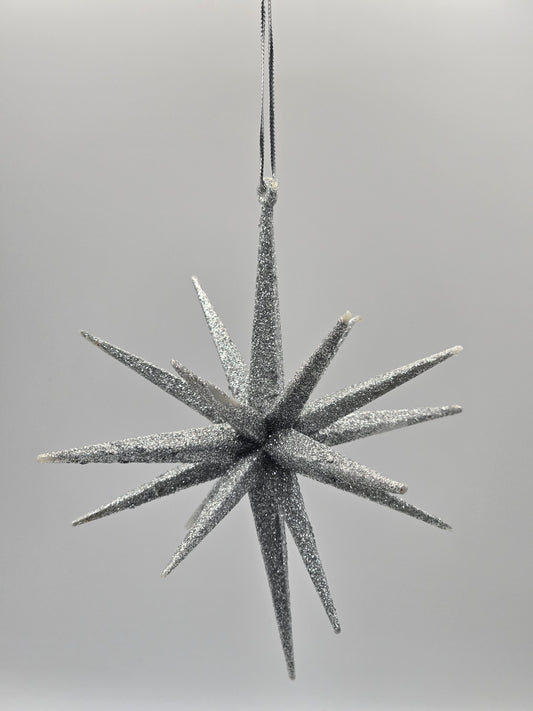 Weihnachts Stern zum Hängen Silber Glitzer 15cm