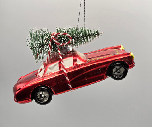 Sport Auto Wagen rot mit Weihnachtsbaum
