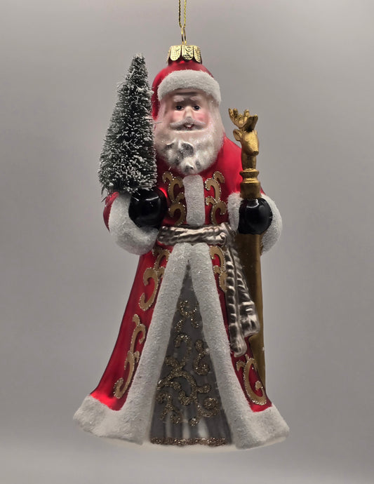 Weihnachtsmann mit Baum und goldenen Stab