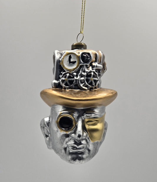 Steampunk Dystopian Kopf gold silber