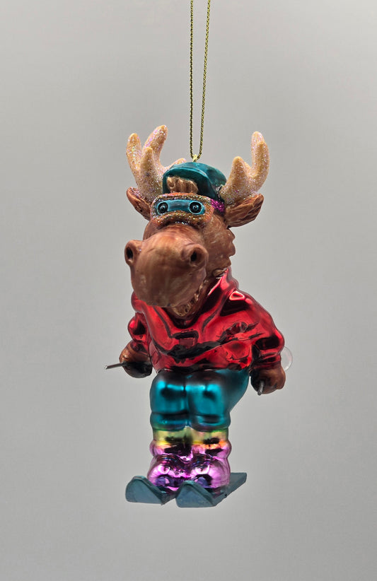 Elch Skifahrer rot blau