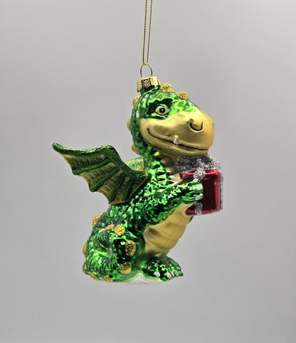 Drache grün mit Geschenk
