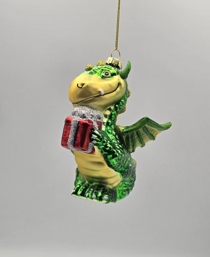 Drache grün mit Geschenk
